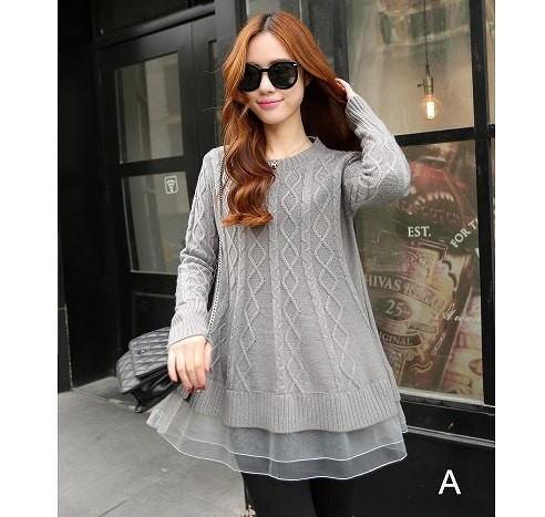 レディース　トップス　セーター　カットソー　ニット　チュニック　長袖　MIX　ケーブル編み　無地　シフォン　レース　フレア　春秋　シンプル　大人カジュアル　フェミニン　普段着　おしゃれ　デート　リゾート　グレー　ブラウン　ブラック　ホワイト　レッド　送料無料