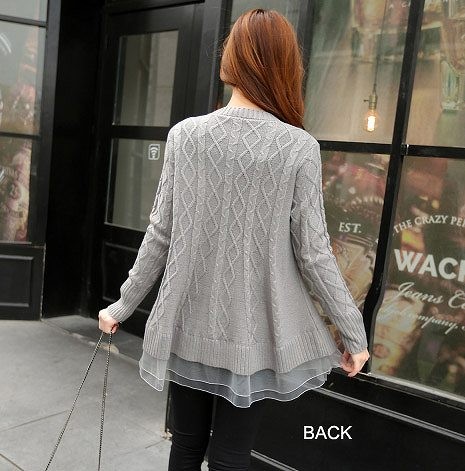 レディース　トップス　セーター　カットソー　ニット　チュニック　長袖　MIX　ケーブル編み　無地　シフォン　レース　フレア　春秋　シンプル　大人カジュアル　フェミニン　普段着　おしゃれ　デート　リゾート　グレー　ブラウン　ブラック　ホワイト　レッド　送料無料