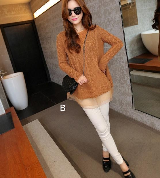 レディース　トップス　セーター　カットソー　ニット　チュニック　長袖　MIX　ケーブル編み　無地　シフォン　レース　フレア　春秋　シンプル　大人カジュアル　フェミニン　普段着　おしゃれ　デート　リゾート　グレー　ブラウン　ブラック　ホワイト　レッド　送料無料