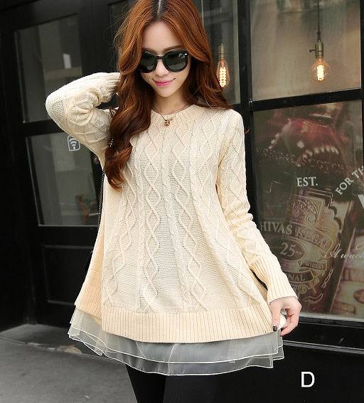 レディース　トップス　セーター　カットソー　ニット　チュニック　長袖　MIX　ケーブル編み　無地　シフォン　レース　フレア　春秋　シンプル　大人カジュアル　フェミニン　普段着　おしゃれ　デート　リゾート　グレー　ブラウン　ブラック　ホワイト　レッド　送料無料