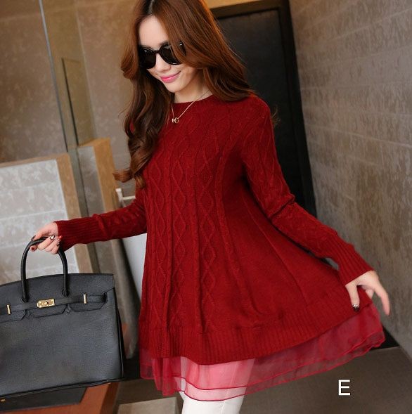 レディース　トップス　セーター　カットソー　ニット　チュニック　長袖　MIX　ケーブル編み　無地　シフォン　レース　フレア　春秋　シンプル　大人カジュアル　フェミニン　普段着　おしゃれ　デート　リゾート　グレー　ブラウン　ブラック　ホワイト　レッド　送料無料