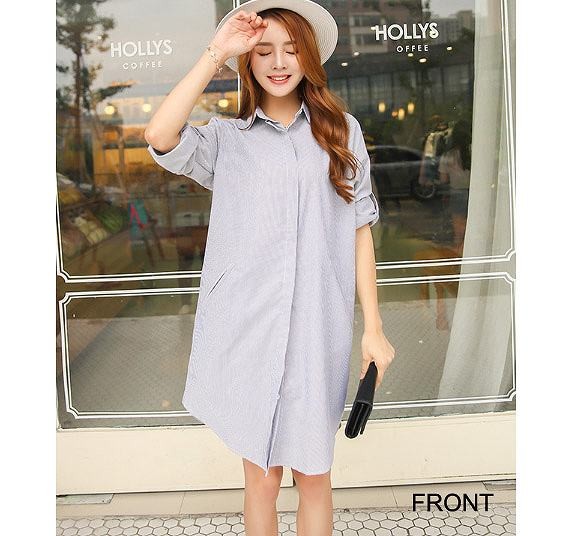 レディース　トップス　ロングシャツ　ワンピース　シャツワンピ　長袖　シンプル　ゆったり　フリーサイズ　膝上丈　大人カジュアル　お出かけ　普段着　お呼ばれ　おしゃれ　デート　リゾート　ブルー　送料無料