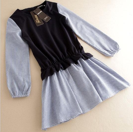 レディース　ワンピース　フレア　ドレス　チュニックワンピ　膝上丈　ミニスカート　長袖　ストライプ　無地　大人カジュアル　普段着　リゾート　パーティ　お出かけ　お呼ばれ　デート　ブルー　ホワイト　送料無料