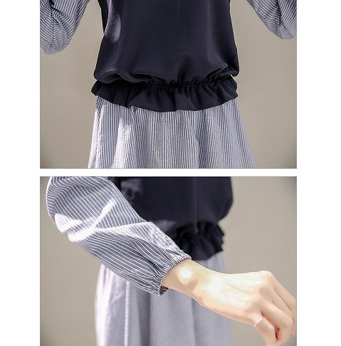 レディース　ワンピース　フレア　ドレス　チュニックワンピ　膝上丈　ミニスカート　長袖　ストライプ　無地　大人カジュアル　普段着　リゾート　パーティ　お出かけ　お呼ばれ　デート　ブルー　ホワイト　送料無料