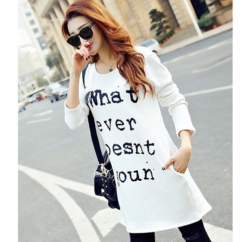 レディース　トップス　ファッション　ロングＴシャツ　長袖　ラウンドネック　プリント　夏　大人カジュアル　かわいい　買い物　デート　外出　普段着　ブラック　ネイビー　ホワイト　送料無料