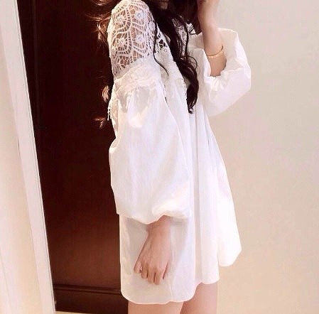 レディース　ファッション　ショール　七分袖　スリーブドレス　レース　フリル　夏　大人カジュアル　かわいい　キュート　買い物　デート　外出　普段着　ホワイト　送料無料
