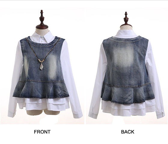 レディース　ファッション　デニムジャケット　長袖　シャツアンサンブル風　夏　大人カジュアル　かわいい　キュート　買い物　デート　外出　普段着　ネイビーブルー　送料無料