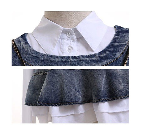 レディース　ファッション　デニムジャケット　長袖　シャツアンサンブル風　夏　大人カジュアル　かわいい　キュート　買い物　デート　外出　普段着　ネイビーブルー　送料無料