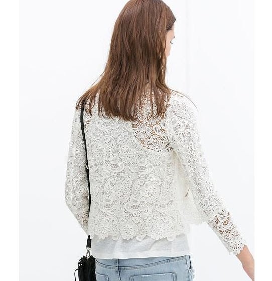 レディース　アウター　ファッション　ブラウス　ノーカラー　長袖　レース　ジッパー　夏　大人カジュアル　かわいい　キュート　買い物　デート　外出　普段着　ホワイト　送料無料