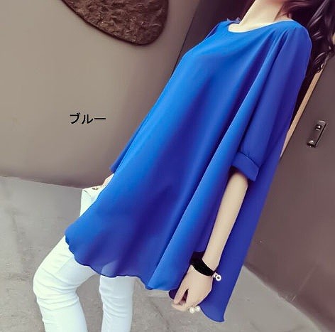 レディース　ファッション　トップス　ポンチョ風　シフォンドレス　ラウンドネック　半袖　かわいい　大人カジュアル　キュート　ラフ　買い物　外出　デート　旅行　ブルー　ピンク　イエロー　送料無料