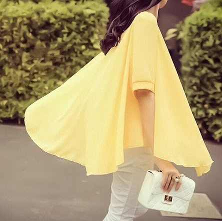レディース　ファッション　トップス　ポンチョ風　シフォンドレス　ラウンドネック　半袖　かわいい　大人カジュアル　キュート　ラフ　買い物　外出　デート　旅行　ブルー　ピンク　イエロー　送料無料