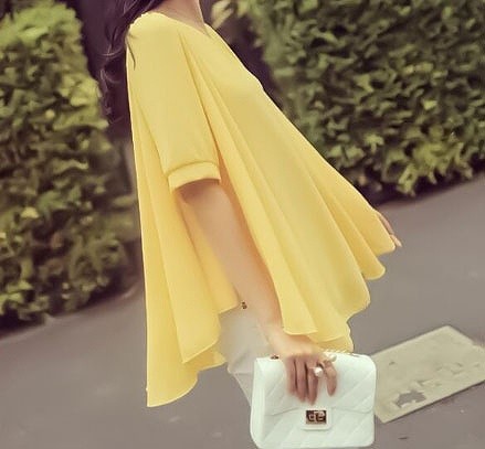 レディース　ファッション　トップス　ポンチョ風　シフォンドレス　ラウンドネック　半袖　かわいい　大人カジュアル　キュート　ラフ　買い物　外出　デート　旅行　ブルー　ピンク　イエロー　送料無料