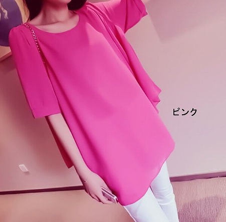 レディース　ファッション　トップス　ポンチョ風　シフォンドレス　ラウンドネック　半袖　かわいい　大人カジュアル　キュート　ラフ　買い物　外出　デート　旅行　ブルー　ピンク　イエロー　送料無料