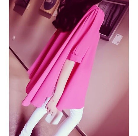 レディース　ファッション　トップス　ポンチョ風　シフォンドレス　ラウンドネック　半袖　かわいい　大人カジュアル　キュート　ラフ　買い物　外出　デート　旅行　ブルー　ピンク　イエロー　送料無料