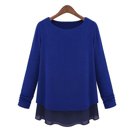 レディース　Ｔシャツ　ラウンドネック　ぺプラムトップス　アウター　長袖　かわいい　大人カジュアル　普段着　おしゃれ　パーティ　デート　ブルー　ブラック　送料無料