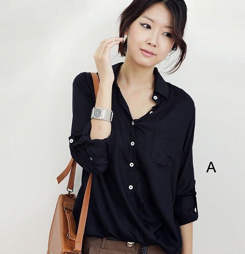 レディース　シャツ　ブラウス　無地　長袖　シンプル　かわいい　キュート　エレガント　大人カジュアル　外出　通勤　普段着　おしゃれ　デート　ブラック　ホワイト　ネイビー　送料無料