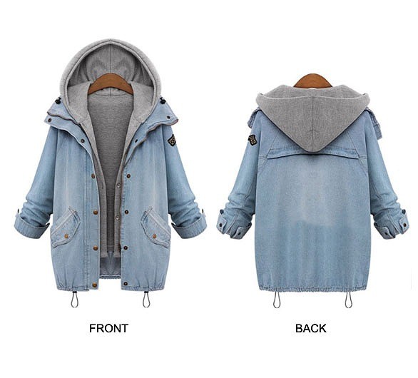 レディース　ジャケット　デニム　長袖　フードベスト付き　かわいい　キュート　エレガント　大人カジュアル　外出　通勤　普段着　おしゃれ　デート　ブルー　送料無料