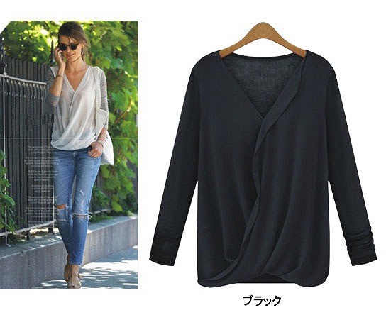 レディース　トップス　Vネック　シフォンシャツ　カットソー　無地　長袖　シンプル　大きいサイズ　大人カジュアル　フェミニン　普段着　オフィス　ナチュラル　おしゃれ　デート　リゾート　グレー　ブラック　ピンク　送料無料