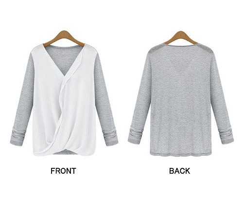 レディース　トップス　Vネック　シフォンシャツ　カットソー　無地　長袖　シンプル　大きいサイズ　大人カジュアル　フェミニン　普段着　オフィス　ナチュラル　おしゃれ　デート　リゾート　グレー　ブラック　ピンク　送料無料