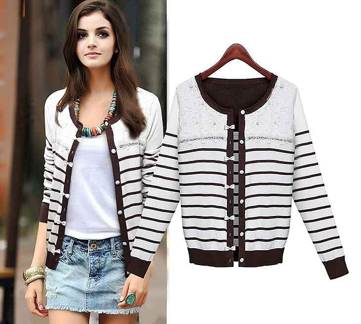 レディース　ニットカーディガン　ジャケット　ストライプ　長袖　大人カジュアル　フェミニン　かわいい　オフィス　仕事　人気　お出かけ　デート　リゾート　ブラウン　送料無料