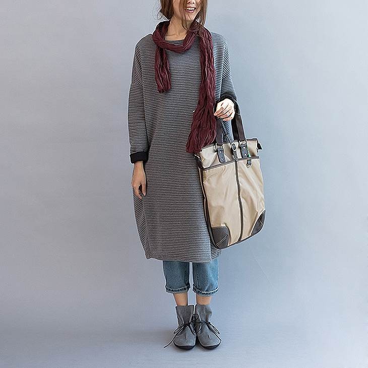 レディース　キルティングシャツ　ストライプ　長袖　ロングＴシャツ　大人カジュアル　フェミニン　かわいい　人気　お出かけ　デート　リゾート　グレー　フリーサイズ　送料無料