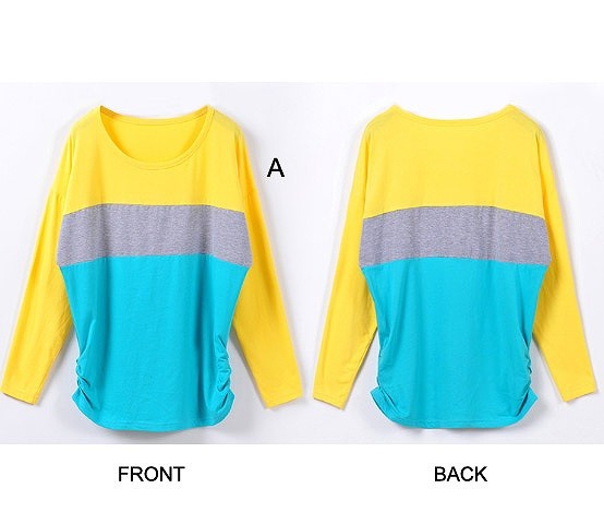 レディース　トップス　Tシャツ　カットソー　長袖　ランダムボーダー　シンプル　ラウンドネック　大人カジュアル　大きいサイズ　スポーツ　ヨガ　おしゃれ　デート　リゾート　イエロー　ブルー　グレー　ピンク　ブラック　ホワイト　パープル　送料無料