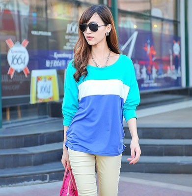 レディース　トップス　Tシャツ　カットソー　長袖　ランダムボーダー　シンプル　ラウンドネック　大人カジュアル　大きいサイズ　スポーツ　ヨガ　おしゃれ　デート　リゾート　イエロー　ブルー　グレー　ピンク　ブラック　ホワイト　パープル　送料無料