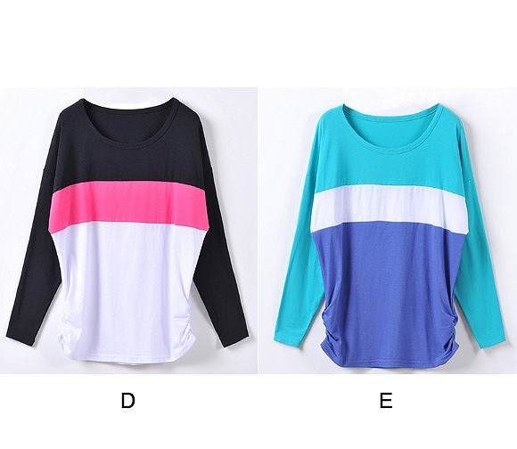 レディース　トップス　Tシャツ　カットソー　長袖　ランダムボーダー　シンプル　ラウンドネック　大人カジュアル　大きいサイズ　スポーツ　ヨガ　おしゃれ　デート　リゾート　イエロー　ブルー　グレー　ピンク　ブラック　ホワイト　パープル　送料無料