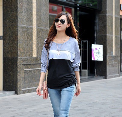 レディース　トップス　Tシャツ　カットソー　長袖　ランダムボーダー　シンプル　ラウンドネック　大人カジュアル　大きいサイズ　スポーツ　ヨガ　おしゃれ　デート　リゾート　イエロー　ブルー　グレー　ピンク　ブラック　ホワイト　パープル　送料無料