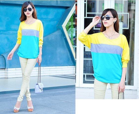 レディース　トップス　Tシャツ　カットソー　長袖　ランダムボーダー　シンプル　ラウンドネック　大人カジュアル　大きいサイズ　スポーツ　ヨガ　おしゃれ　デート　リゾート　イエロー　ブルー　グレー　ピンク　ブラック　ホワイト　パープル　送料無料