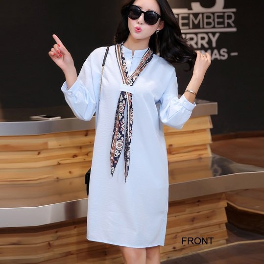 レディース　ワンピース　カットソーワンピ　膝上丈　スカーフ付　7分袖　無地　ゆったり　大きいサイズ　大人カジュアル　可愛い　ラフスタイル　上品　普段着　フェミニン　お出かけ　リゾート　デート　ホワイト　送料無料