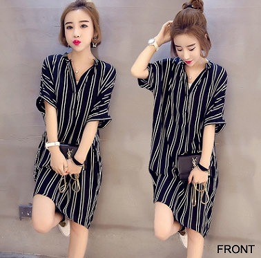 レディース　ストライプ　ワンピース　カットソーワンピ　膝丈　半袖　ゆったり　大きいサイズ　大人カジュアル　可愛い　ラフスタイル　上品　普段着　フェミニン　お出かけ　リゾート　デート　ブラック　送料無料