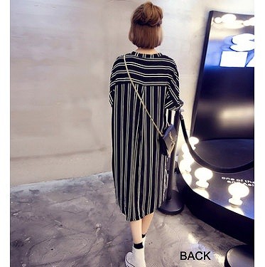 レディース　ストライプ　ワンピース　カットソーワンピ　膝丈　半袖　ゆったり　大きいサイズ　大人カジュアル　可愛い　ラフスタイル　上品　普段着　フェミニン　お出かけ　リゾート　デート　ブラック　送料無料