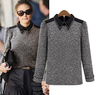 レディース　トップス　ニット　カットソー　長袖　無地　シンプル　カラー切替　プルオーバー　きれいめ　上品　秋冬　大きいサイズ　シック　オフィス　おしゃれ　お呼ばれ　デート　リゾート　グレー　送料無料