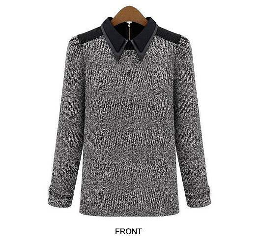 レディース　トップス　ニット　カットソー　長袖　無地　シンプル　カラー切替　プルオーバー　きれいめ　上品　秋冬　大きいサイズ　シック　オフィス　おしゃれ　お呼ばれ　デート　リゾート　グレー　送料無料