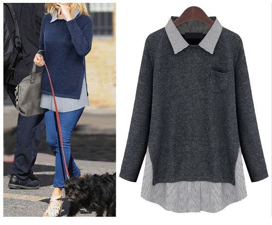 レディース　ニットシャツ　ブラウス　レイヤード　長袖　大人カジュアル　フェミニン　かわいい　人気　お出かけ　デート　リゾート　ビジネス　仕事　グレー　ネイビー　送料無料