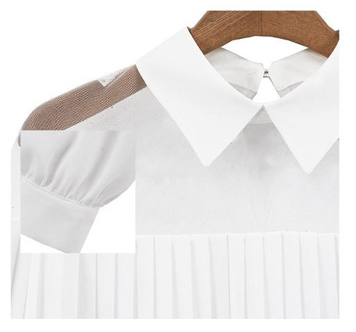 レディース　　スプライシングシフォンシャツ　長袖　肩メッシュ　大人カジュアル　フェミニン　かわいい　人気　お出かけ　デート　リゾート　ブラック　ホワイト　送料無料