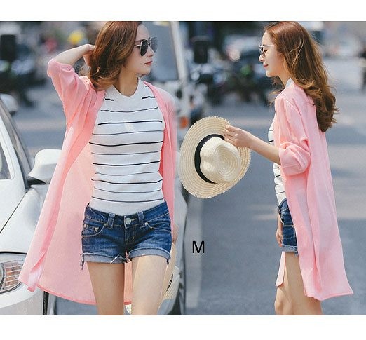 レディース　シフォンシャツ　ショール　七分袖　ロング丈　日焼け止め　大人カジュアル　フェミニン　かわいい　人気　お出かけ　デート　リゾート　全１７種類　送料無料