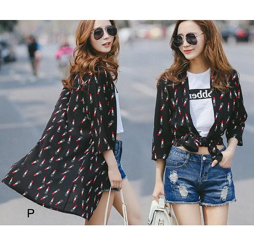 レディース　シフォンシャツ　ショール　七分袖　ロング丈　日焼け止め　大人カジュアル　フェミニン　かわいい　人気　お出かけ　デート　リゾート　全１７種類　送料無料