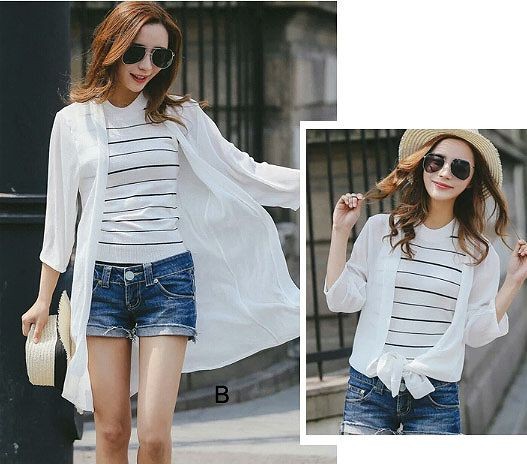 レディース　シフォンシャツ　ショール　七分袖　ロング丈　日焼け止め　大人カジュアル　フェミニン　かわいい　人気　お出かけ　デート　リゾート　全１７種類　送料無料