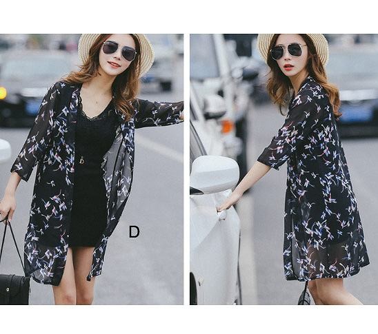 レディース　シフォンシャツ　ショール　七分袖　ロング丈　日焼け止め　大人カジュアル　フェミニン　かわいい　人気　お出かけ　デート　リゾート　全１７種類　送料無料