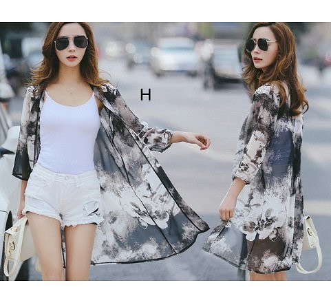 レディース　シフォンシャツ　ショール　七分袖　ロング丈　日焼け止め　大人カジュアル　フェミニン　かわいい　人気　お出かけ　デート　リゾート　全１７種類　送料無料