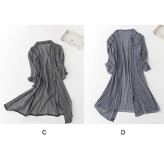 レディース　シフォンシャツ　ショール　七分袖　ロング丈　チェック柄　日焼け止め　大人カジュアル　フェミニン　かわいい　人気　お出かけ　デート　リゾート　全４種　送料無料