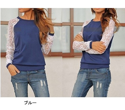 レディース　セーター　ラウンドネック　長袖　レース袖　大人カジュアル　フェミニン　かわいい　人気　お出かけ　デート　リゾート　グレー　グリーン　レッド　ブルー　ブラック　送料無料