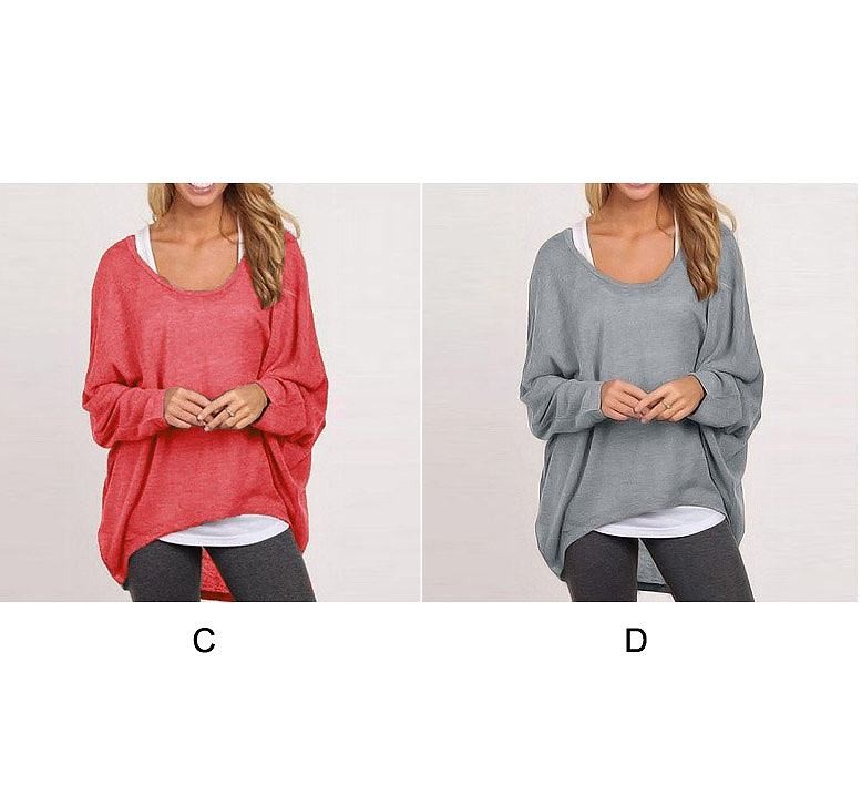 レディース　ルーズセーター　長袖　カットソー　ラウンドネック　大人カジュアル　フェミニン　かわいい　人気　普段着　部屋着　お出かけ　デート　リゾート　全８色　送料無料