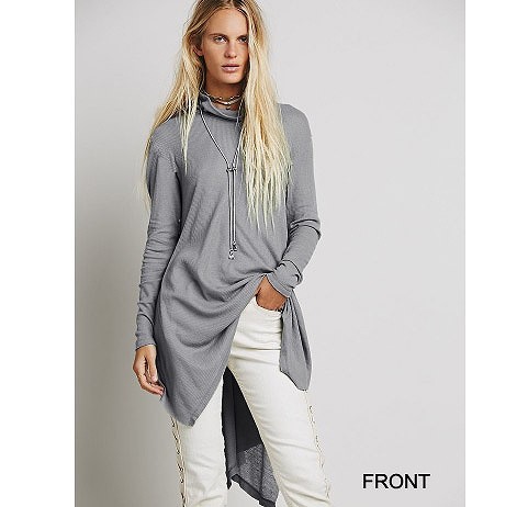 レディース　ロングＴシャツ　長袖　オフタートル　大人カジュアル　フェミニン　かわいい　人気　普段着　部屋着　お出かけ　デート　リゾート　グレー　送料無料