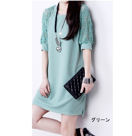 レディース　ボックスワンピース　ドレス　レース　花柄　5分袖　膝上丈　大きいサイズ　無地　ラウンドネック　春夏　大人カジュアル　大きいサイズ　シンプル　おしゃれ　オフィス　リゾート　普段着　デイリー　お出かけ　デート　グリーン　ブラック　ホワイト　送料無料