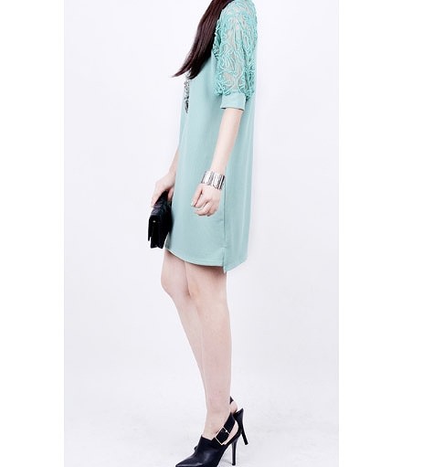 レディース　ボックスワンピース　ドレス　レース　花柄　5分袖　膝上丈　大きいサイズ　無地　ラウンドネック　春夏　大人カジュアル　大きいサイズ　シンプル　おしゃれ　オフィス　リゾート　普段着　デイリー　お出かけ　デート　グリーン　ブラック　ホワイト　送料無料