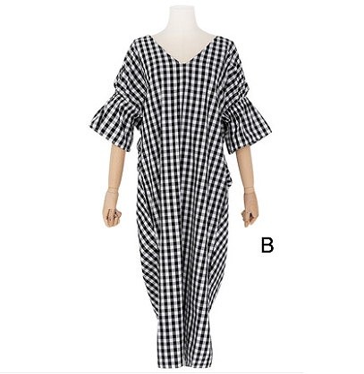 レディース　ワンピース　サマードレス　ロングワンピ　半袖　チェック　Vネック　ゆったり　春夏　大人カジュアル　セクシー　フリーサイズ　シンプル　リゾート　普段着　デイリー　お出かけ　デート　ブルー　ブラック　送料無料