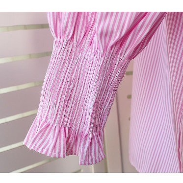 レディース　トップス　ドルマン　オフショルダー　カットソー　ラウンドネック　しわ加工　長袖　ストライプ　シンプル　カジュアル　フリーサイズ　大人可愛い　フェミニン　オフィス　デート　お出かけ　デイリー　普段着　ピンク　ホワイト　送料無料